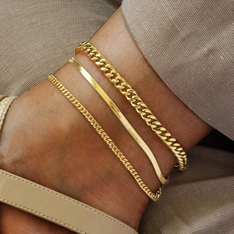 Minimalist Stainless Steel Anklets For Women Gold Silver Figaro Cuban Link Snake Twist Chain Foot Jewelry Adjustable Anklet