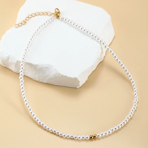 French Luxury Minimalist Imitation Artificial Pearl Choker Necklace With Stainless Steel Lobster Clasp Golden Beads For Women Jewelry Gift