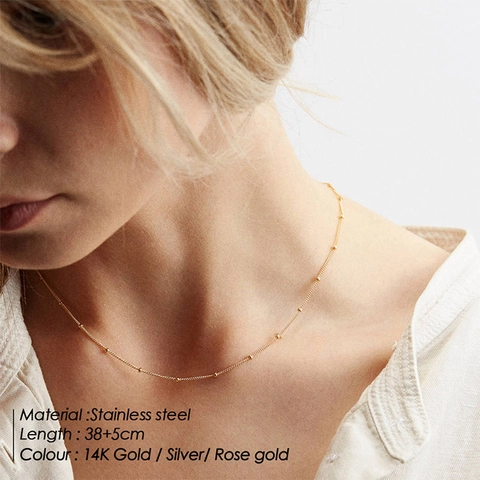 Retro Roestvrij Stalen Dubbellaagse Ketting Voor Dames Trendy Kralenketting Met Rechthoekige Hanger Mode Sleutelbeen Sieraden
