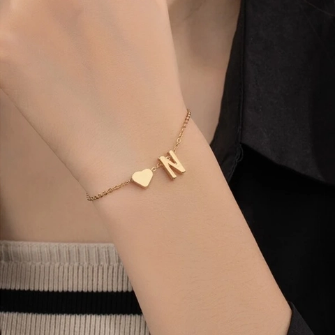Personalized Stainless Steel Letter Heart Charm Bracelet For Women Men Gold Silver Plated Dainty Name Jewelry Couple Gift
