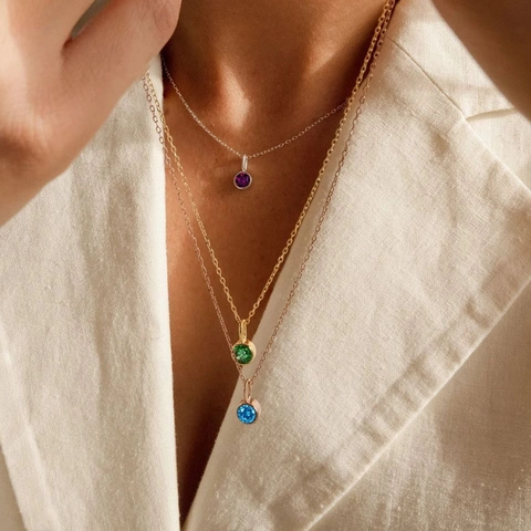 Luxury 316L Stainless Steel Birthstone Pendant Necklace For Women Round Zirconia 14K Gold Silver Plated Minimalist Everyday Jewelry Gift