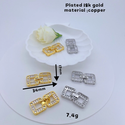 Copper Rhinestone Geometric Square Jewelry Clasp Personality DIY Necklace Connecting Buckle Gold Silver Jewelry Findings Accessory
