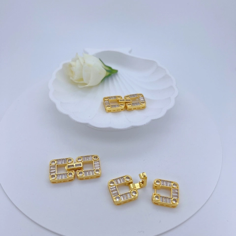 Copper Rhinestone Geometric Square Jewelry Clasp Personality DIY Necklace Connecting Buckle Gold Silver Jewelry Findings Accessory