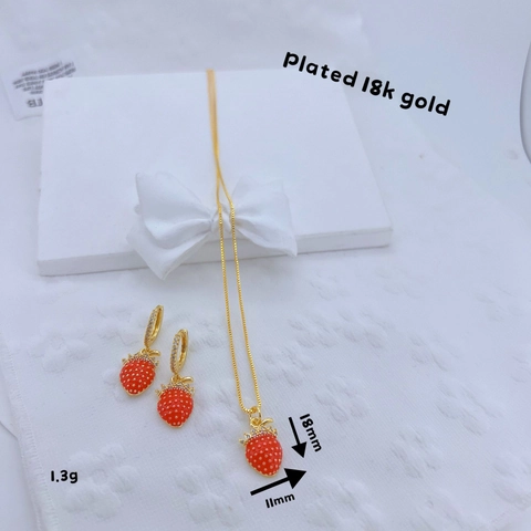 Cute Strawberry Pendant Necklace And Earrings Collection 18K Gold Plated Copper Zirconia Fresh Sweet Fruit Jewelry For Women