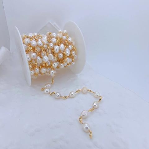 Elegant Artificial Baroque Pearl Accessory Chain DIY Jewelry Making Beaded Chain With Zirconia Rhinestone For Necklace Bracelet Earring