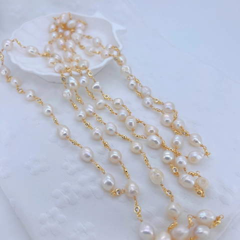 Elegant Artificial Baroque Pearl Accessory Chain DIY Jewelry Making Beaded Chain With Zirconia Rhinestone For Necklace Bracelet Earring