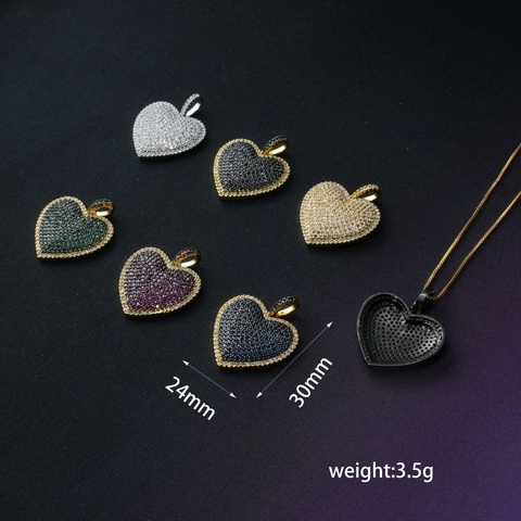 Exquisite Copper Gold Plated Heart Shape Rhinestone Pendant Necklace DIY Accessories For Women Elegant Double Sided Inlaid Heart Pendant Only Without Chain