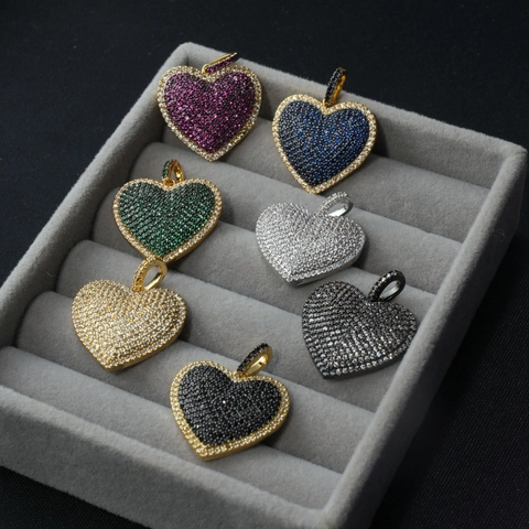 Exquisite Copper Gold Plated Heart Shape Rhinestone Pendant Necklace DIY Accessories For Women Elegant Double Sided Inlaid Heart Pendant Only Without Chain