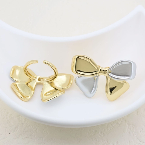 Two Tone Copper Open Ring For Women Adjustable Minimalist Geometric Rhinestone Sea Star Flower Bowknot Fashion Rings Jewelry