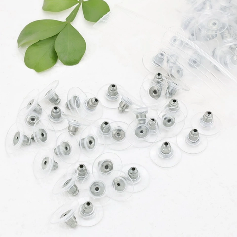 Brass Flying Saucer Earring Backs With Clear Plastic Disk Stabilizers For DIY Jewelry Findings Making Accessories