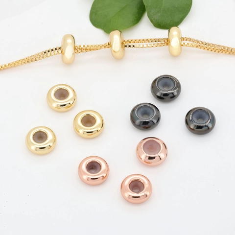 Cuentas de Posicionamiento de Silicona de Cobre Galvanizado Espaciadores Metálicos Redondos Planos Accesorios Joyería DIY