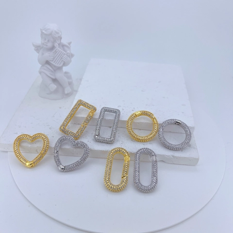 Copper 18K Gold Plated Zirconia Carabiner Clasp Geometric Heart Rectangle Round Shape DIY Jewelry Making Findings Connector