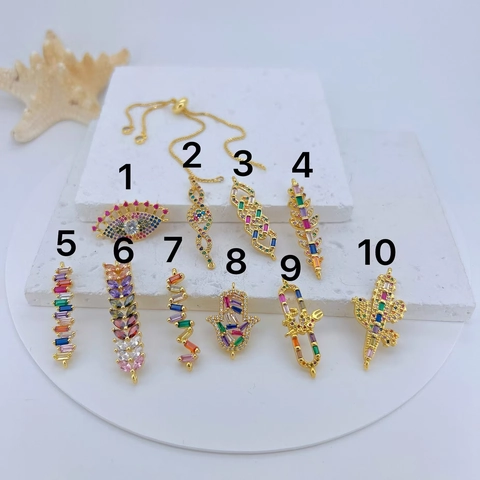 Copper Gold Plated Colorful Zirconia Evil Eye Hand Of Fatima Pendants For Jewelry Making DIY Fashion Creative Charm Connectors