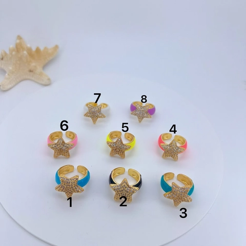 Fashion Copper Enameled Ring For Women Gold Plated Rhinestone Evil Eye Heart Star Open Adjustable Ring Colorful Jewelry Gift