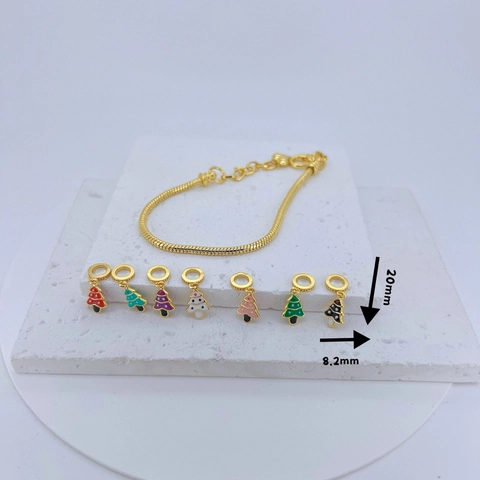 Pulsera de Cadena de Serpiente de Cobre Con Árbol de Navidad de Esmalte Conjunto de Joyería Bañado en Oro Para Fiesta Mujer