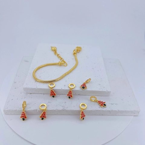 Pulsera de Cadena de Serpiente de Cobre Con Árbol de Navidad de Esmalte Conjunto de Joyería Bañado en Oro Para Fiesta Mujer