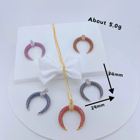Colgante de Cuerno de Medialuna de Cobre Chapado en Oro Circonia Lleno de Strass Colgante Solo Sin Cadena Collar Geométrico Minimalista Mujer