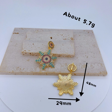 Collier Pendentif Main de Hamsa Mauvais Œil en Cuivre avec Strass pour Femmes Bijoux Vintage Flocon de Neige Tai Chi