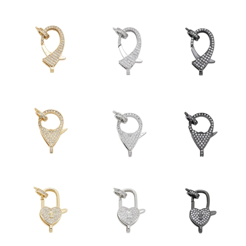 18K Gold Plated Copper Micro Pave Zirconia Lobster Clasp DIY Jewelry Connector For Necklace Bracelet Heart Round Shape Jewelry Findings