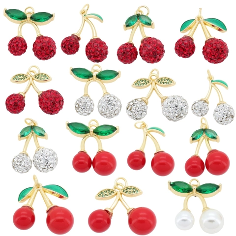 Copper Zirconia Cherry Pendant For DIY Jewelry Making Fruit Shaped Gold Plated Charm For Women Necklace Bracelet Jewelry
