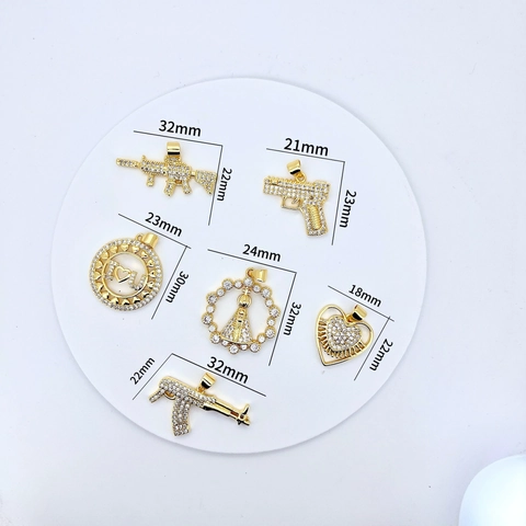 Hip Hop Copper Gold Plated Rhinestone Pistol Pendant Necklace For Men Women Iced Out Gun Religious Virgin Mary Jewelry