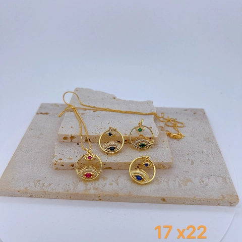 Gold Plated Copper Evil Eye Pendant Only Without Chain Rhinestone Inlaid Geometric Round Charm For Women Jewelry Making DIY