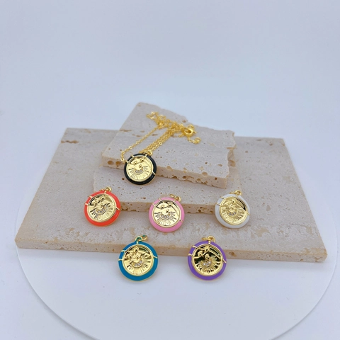 Bohemian Celestial Sun Moon Evil Eye Pendant Accessory Gold Plated Copper Colorful Enamel Round Medallion Heart Jewelry For Women