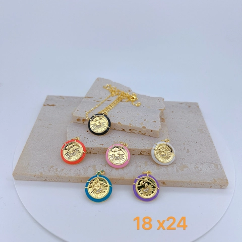 Bohemian Celestial Sun Moon Evil Eye Pendant Accessory Gold Plated Copper Colorful Enamel Round Medallion Heart Jewelry For Women