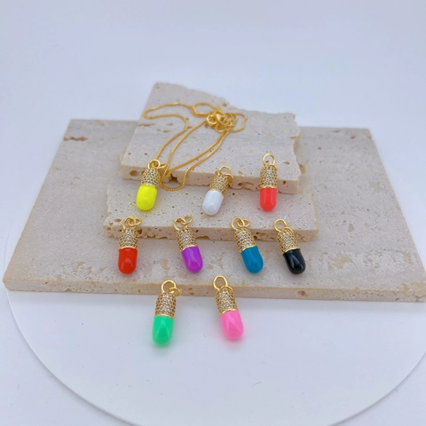 Gold Plated Copper Zirconia Capsule Pill Pendant Only Without Chain Colorful Enamel Jewelry Making Charm For Women