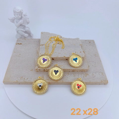 Minimalist Copper Gold Plated Heart Evil Eye Pendant Geometric Enamel Zirconia Coin Pendant For Women Jewelry Making Accessory