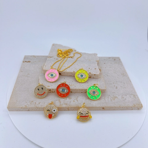 Kupfer Vergoldet Böser Blick Lächeln Emoji Anhänger Für DIY Halskette Armband Strass Emaille Schmuckherstellung Zubehör