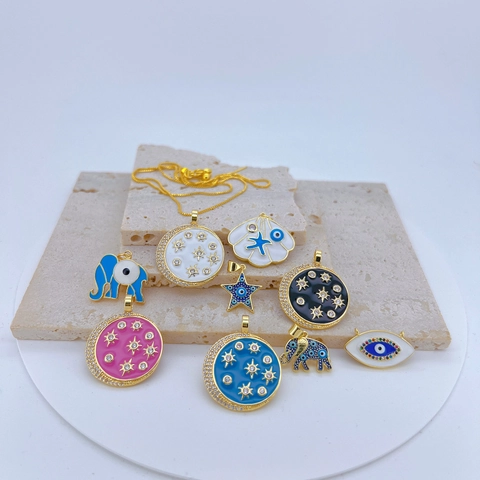 Vintage Evil Eye Copper Gold Plated Enamel Zirconia Pendant Only Without Chain Ethnic Star Moon Jewelry For Women