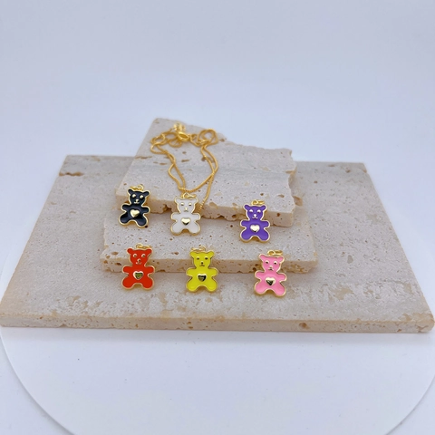 Simple Enamel Bear Heart Pendant Only For Women Gold Plated Copper Cute Cartoon Animal Charm Pendant Necklace Jewelry Accessory