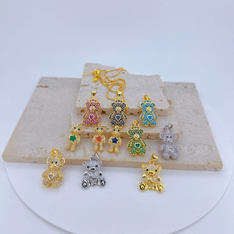 Copper Gold Plated Pave Rhinestone Teddy Bear Pendant For Women Simple Animal Shape Heart Pendant Only Without Chain Jewelry