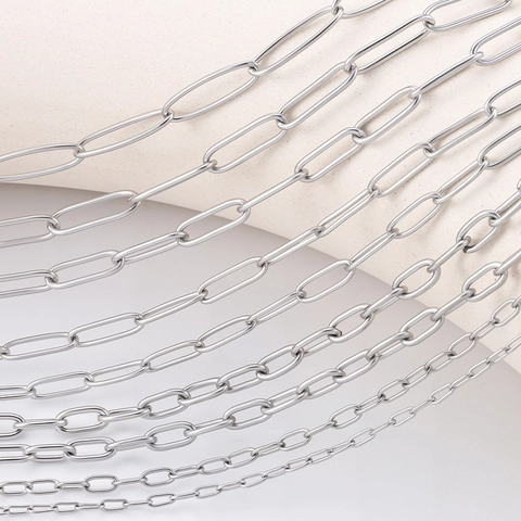 Stainless Steel Paperclip Chain Oval Cross Link For DIY Jewelry Making Necklace Bracelet Supplies Silver Color Metal Accessories
