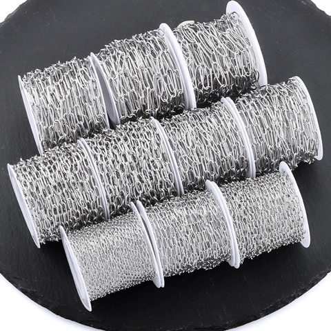 Stainless Steel Paperclip Chain Oval Cross Link For DIY Jewelry Making Necklace Bracelet Supplies Silver Color Metal Accessories
