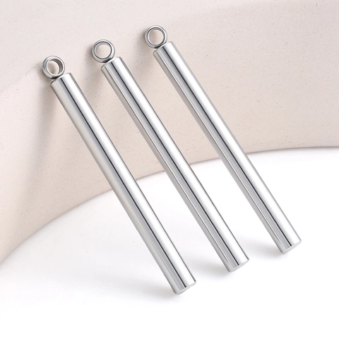 Minimalist Stainless Steel Cylindrical Rod Pendant For DIY Jewelry Making Necklace Bracelet Accessory Polished Silver