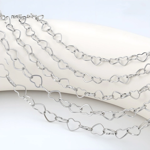 Stainless Steel Heart Link Chain For DIY Jewelry Making Love Shape Cable Extension Chain For Necklace Bracelet Steel Color