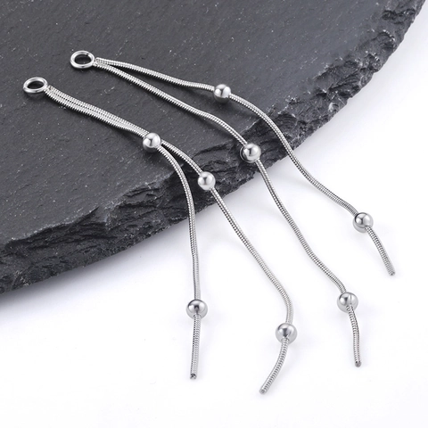 Stainless Steel Tassel Snake Chain With Beads DIY Jewelry Making Components For Earrings Necklace Crafting Supplies Silver Color
