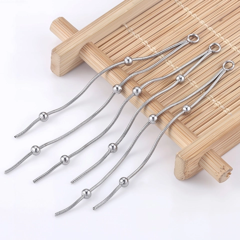 Stainless Steel Tassel Snake Chain With Beads DIY Jewelry Making Components For Earrings Necklace Crafting Supplies Silver Color