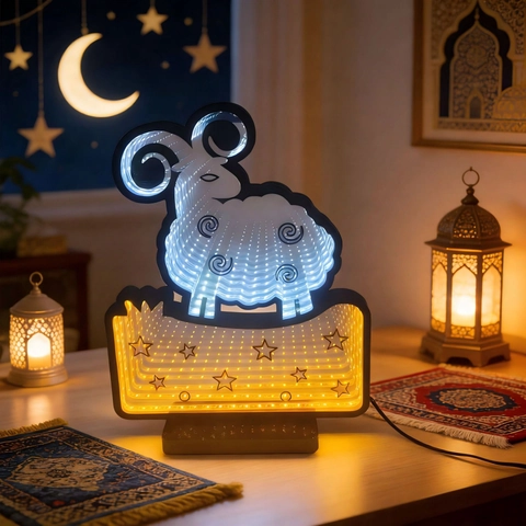 Lampada a Tunnel a LED Specchio dell'Infinito Forma di Capra Ramadan Eid Luce Decorativa 3D Luce Notturna per Casa Festival Decorazione