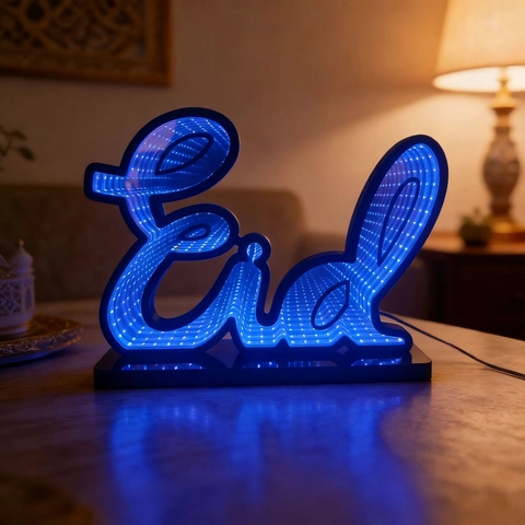 Luce Tunnel Specchio Infinito LED Eid Mubarak Blu Lampada Decorativa Festiva Ramadan in PVC Acrilico Alimentazione USB