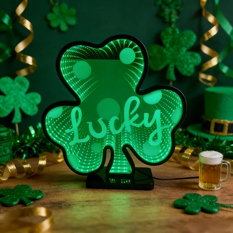 St Patrick's Day Clover LED Night Light Infinity Mirror Lucky Shamrock Green Neon Lamp USB Desk Light For Party Decor