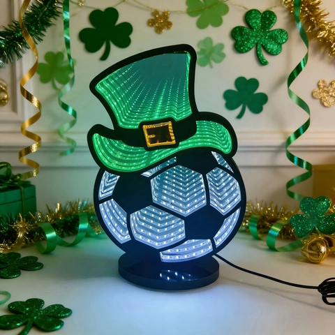 Luz de Noche LED Fútbol Día de San Patricio Espejo Infinito Diseño de Sombrero de Leprechaun Verde Blanco Lámpara de Escritorio Decoración Fiesta