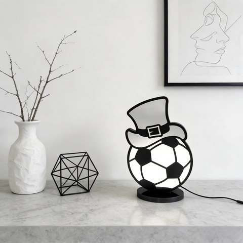 Luz de Noche LED Fútbol Día de San Patricio Espejo Infinito Diseño de Sombrero de Leprechaun Verde Blanco Lámpara de Escritorio Decoración Fiesta