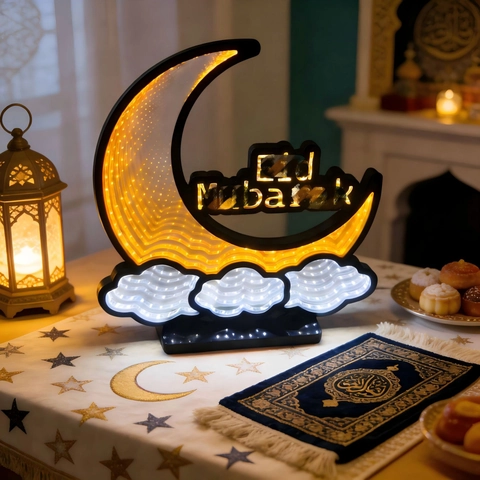 Luce Tunnel LED Infinity Eid Mubarak Lampada a Specchio Luna Crescente Nuvola Decorazione Ramadan per la Casa Luce da Tavolo