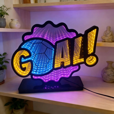 Insegna al Neon LED Specchio Infinito Football GOAL! Luce Atmosfera da Tavolo a Tema Calcio 3D per Appassionati di Sport Casa Camera