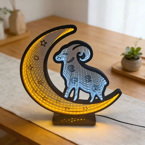 Luz de Túnel LED Espejo Infinito Diseño Luna Oveja Decoración Festival Ramadan Eid Mubarak Atmósfera 3D Lámpara Nocturna USB