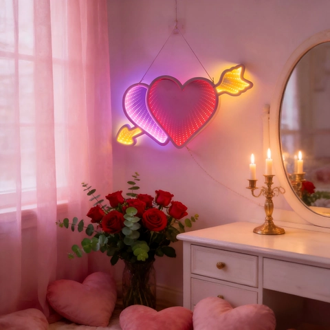 Letrero de Neón de Túnel LED Espejo Infinito Corazón Flecha Luz de Atmósfera USB para San Valentín Dormitorio Boda Fiesta Decoración