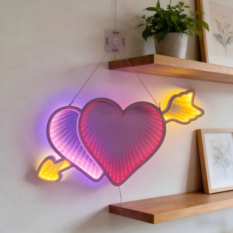 Letrero de Neón de Túnel LED Espejo Infinito Corazón Flecha Luz de Atmósfera USB para San Valentín Dormitorio Boda Fiesta Decoración